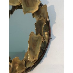 Round Brass Leaf Design Mirror, Canadian Work, Circa 1970