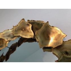 Round Brass Leaf Design Mirror, Canadian Work, Circa 1970