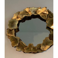 Miroir Rond Design à Feuilles de Laiton Stylisées, Travail Canadien, Vers 1970