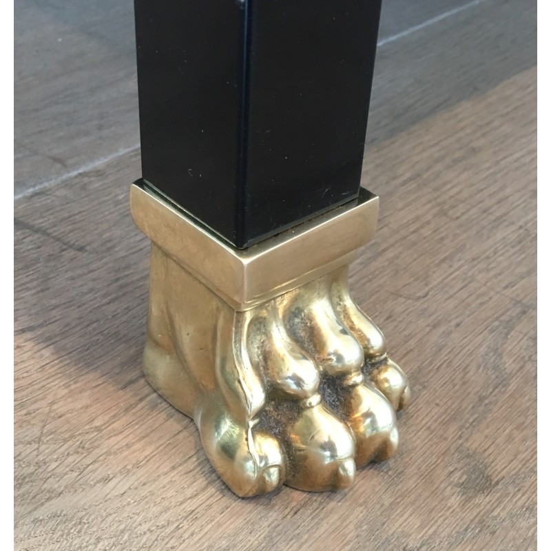 Table Basse de Guy Lefèvre pour la Maison Jansen, Métal Laqué Noir, Laiton et Résine Malachite, Vers 1970