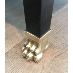 Coffee Table by Guy Lefèvre for Maison Jansen, Black Lacquered Metal, Brass and Malachite Resin, Circa 1970