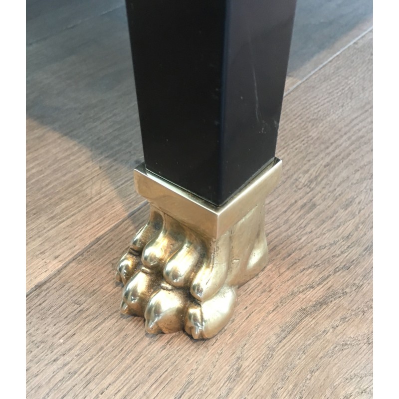 Coffee Table by Guy Lefèvre for Maison Jansen, Black Lacquered Metal, Brass and Malachite Resin, Circa 1970