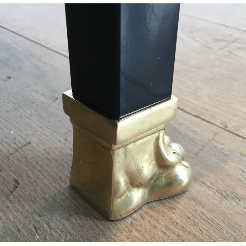 Coffee Table by Guy Lefèvre for Maison Jansen, Black Lacquered Metal, Brass and Malachite Resin, Circa 1970