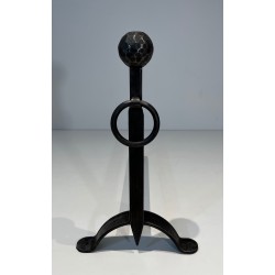 Pair of Hammered Wrought Iron Andirons, French Work, Circa 1950