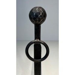 Pair of Hammered Wrought Iron Andirons, French Work, Circa 1950
