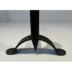 Pair of Hammered Wrought Iron Andirons, French Work, Circa 1950