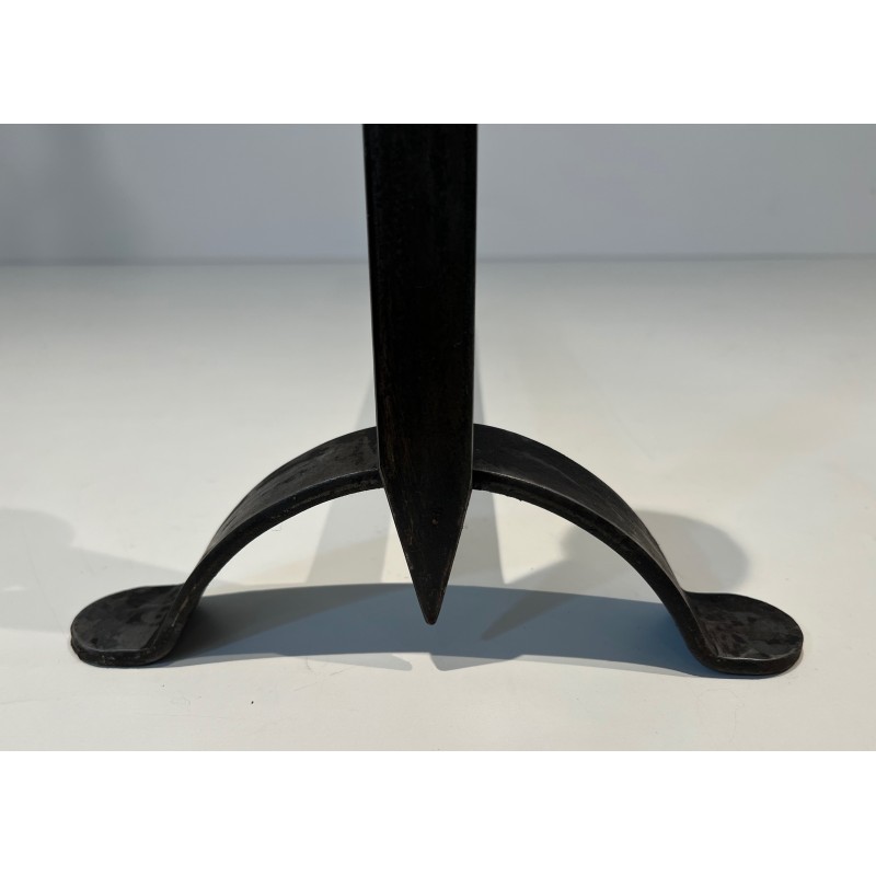 Pair of Hammered Wrought Iron Andirons, French Work, Circa 1950