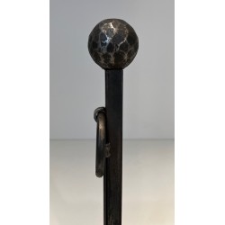 Pair of Hammered Wrought Iron Andirons, French Work, Circa 1950