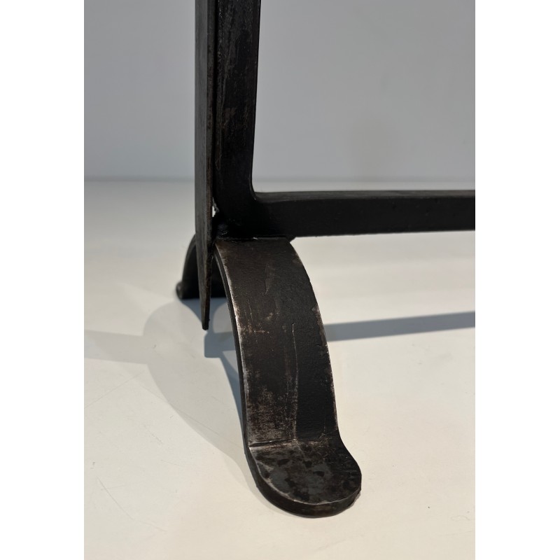 Pair of Hammered Wrought Iron Andirons, French Work, Circa 1950