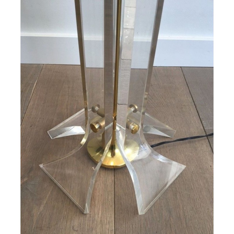 Rare Lampadaire en Laiton Doré et Plexiglass, Travail Italien, vers 1970 | Maison BARROIS