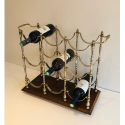 Silvered Metal Bottle Holder on Wooden Base, French Work, Circa 1960