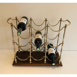 Porte-Bouteilles en Métal Argenté sur Socle en Bois, Travail Français, Vers 1960