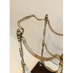 Silvered Metal Bottle Holder on Wooden Base, French Work, Circa 1960