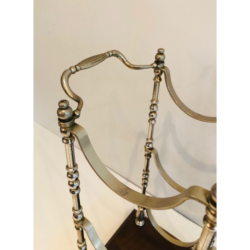 Silvered Metal Bottle Holder on Wooden Base, French Work, Circa 1960