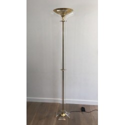 Rare Lampadaire en Laiton Doré et Plexiglass, Travail Italien, vers 1970 | Maison BARROIS