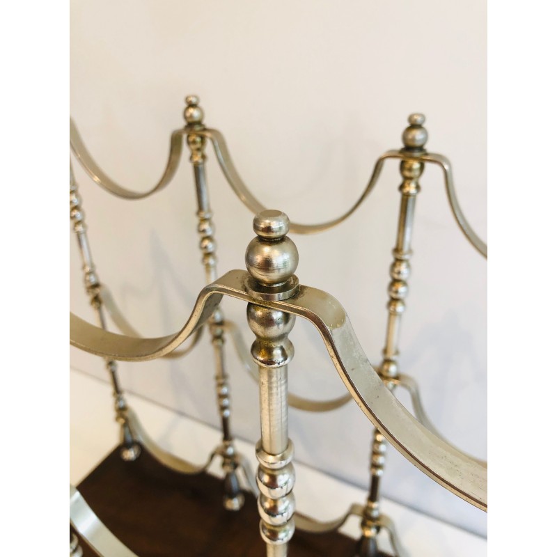 Silvered Metal Bottle Holder on Wooden Base, French Work, Circa 1960