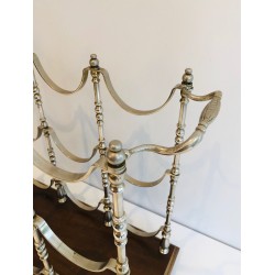 Silvered Metal Bottle Holder on Wooden Base, French Work, Circa 1960