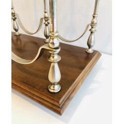 Silvered Metal Bottle Holder on Wooden Base, French Work, Circa 1960