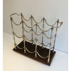 Silvered Metal Bottle Holder on Wooden Base, French Work, Circa 1960