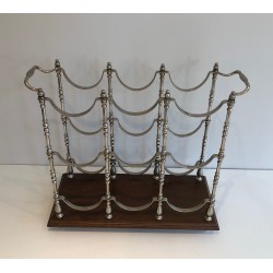 Silvered Metal Bottle Holder on Wooden Base, French Work, Circa 1960