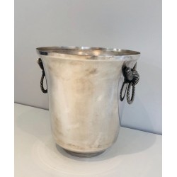 Seau à Champagne en Métal Argenté, Travail Français, Vers 1900
