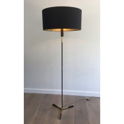 Lampadaire en Métal Laqué Noir et Laiton, Travail Français, vers 1950 | Maison BARROIS
