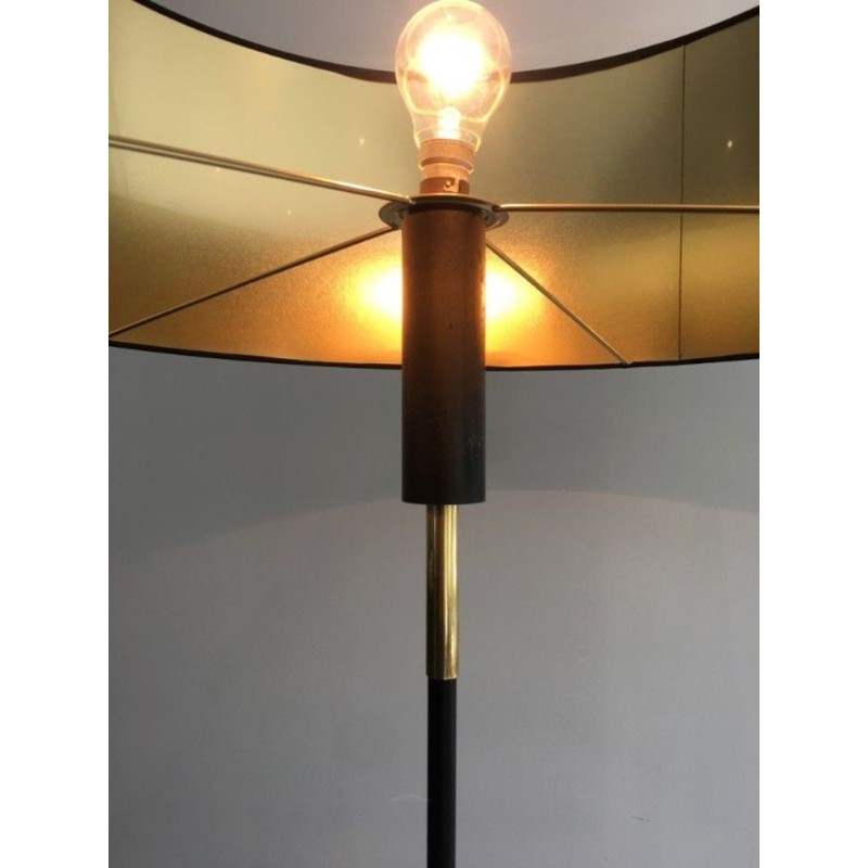 Black Lacquered Metal and Brass Floor Lamp, French Work, circa 1950 | Maison BARROIS
