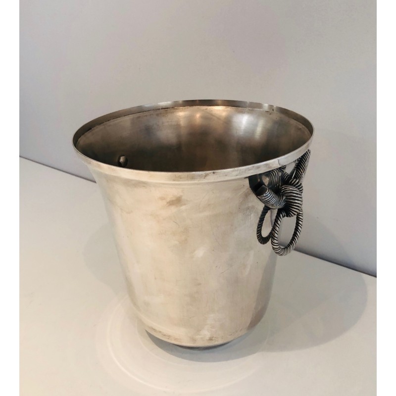 Seau à Champagne en Métal Argenté, Travail Français, Vers 1900