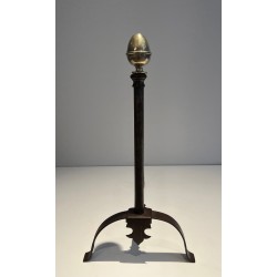 Pair of Wrought Iron and Brass Andirons, French Work, 19th Century