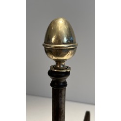 Paire de Chenets en Fer Forgé et Laiton, Travail Français, XIXème Siècle