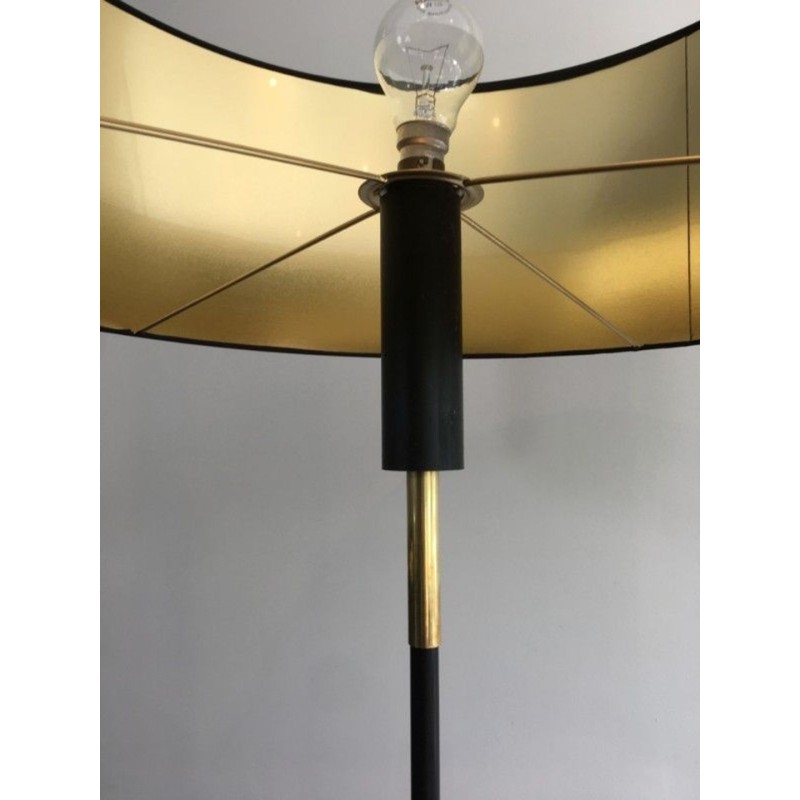 Lampadaire en Métal Laqué Noir et Laiton, Travail Français, vers 1950 | Maison BARROIS