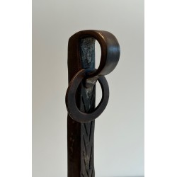 Pair of Wrought Iron Landiers with Ratchet Rack, Fine French Ironwork, 18th Century