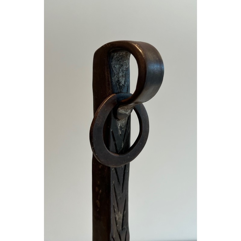 Pair of Wrought Iron Landiers with Ratchet Rack, Fine French Ironwork, 18th Century