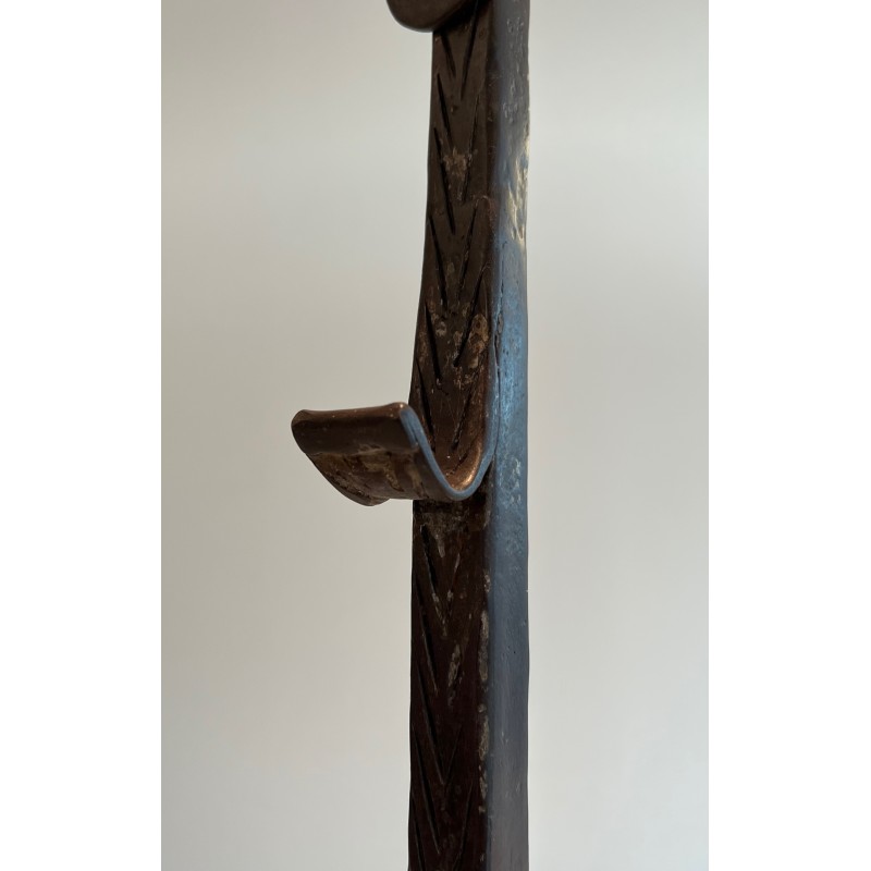 Pair of Wrought Iron Landiers with Ratchet Rack, Fine French Ironwork, 18th Century