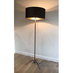 Black Lacquered Metal and Brass Floor Lamp, French Work, circa 1950 | Maison BARROIS