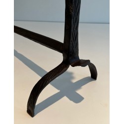 Pair of Wrought Iron Landiers with Ratchet Rack, Fine French Ironwork, 18th Century