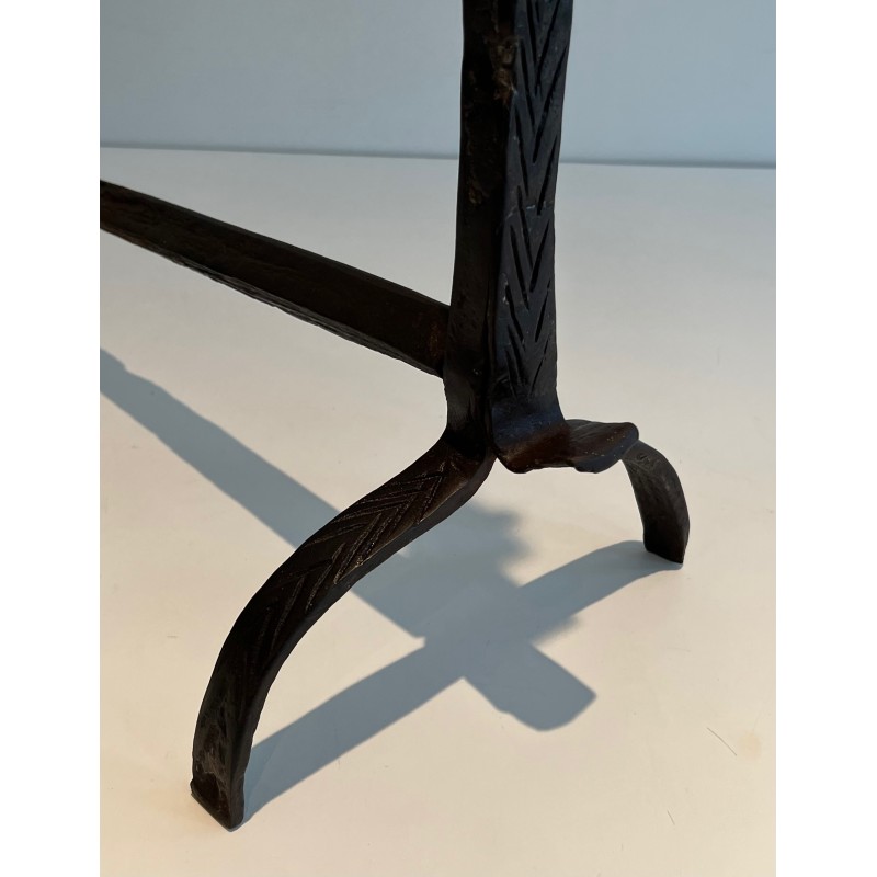 Pair of Wrought Iron Landiers with Ratchet Rack, Fine French Ironwork, 18th Century