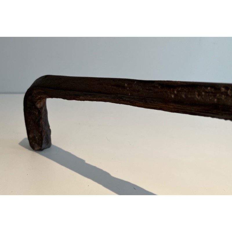 Pair of Wrought Iron Landiers with Ratchet Rack, Fine French Ironwork, 18th Century