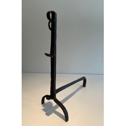 Pair of Wrought Iron Landiers with Ratchet Rack, Fine French Ironwork, 18th Century