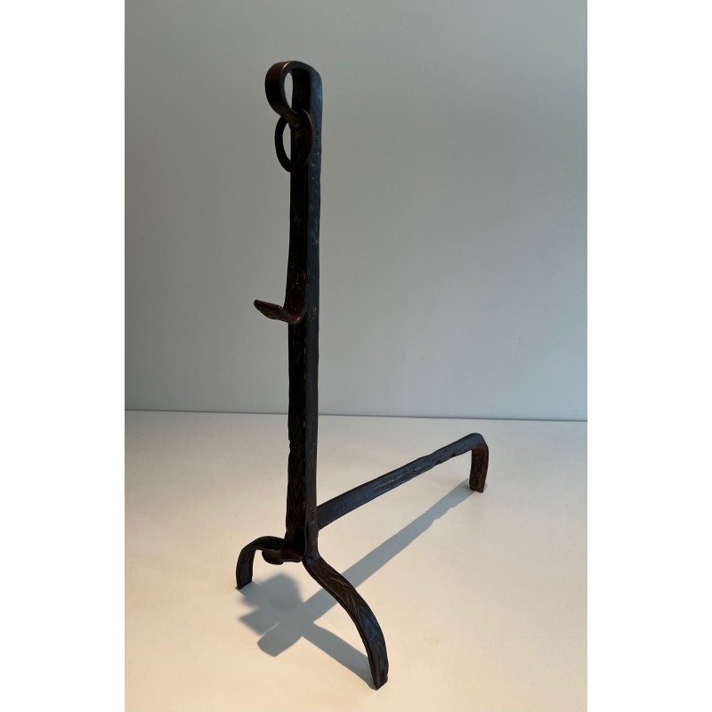 Pair of Wrought Iron Landiers with Ratchet Rack, Fine French Ironwork, 18th Century