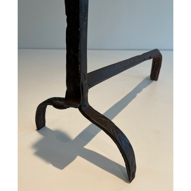 Pair of Wrought Iron Landiers with Ratchet Rack, Fine French Ironwork, 18th Century