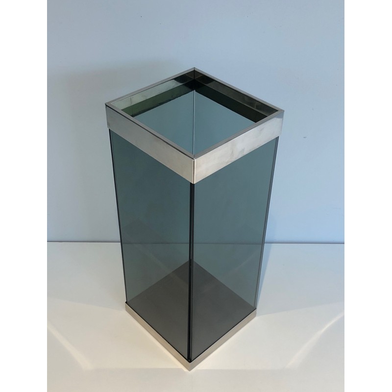 Glass and Chrome Umbrella Stand, French Work, Circa 1970