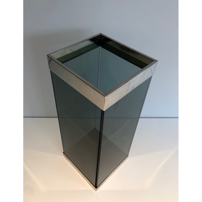 Porte-Parapluie en Verre et Chrome, Travail Français, Vers 1970