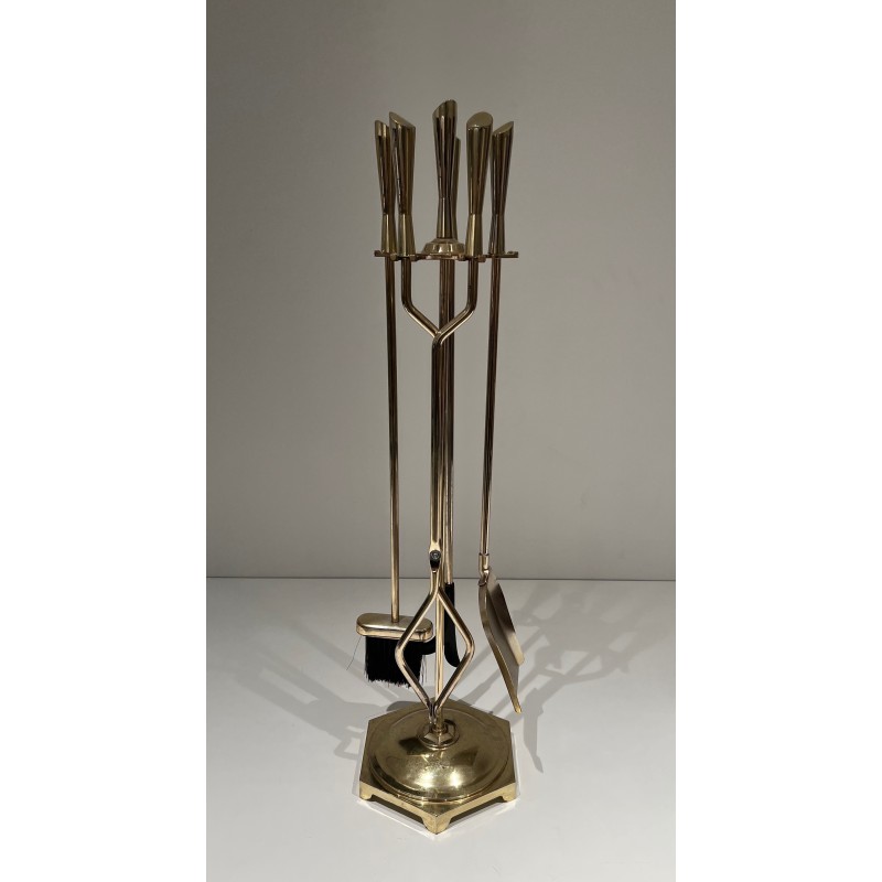 Nécessaire de Feu Moderniste en Laiton, Travail Français, Vers 1970