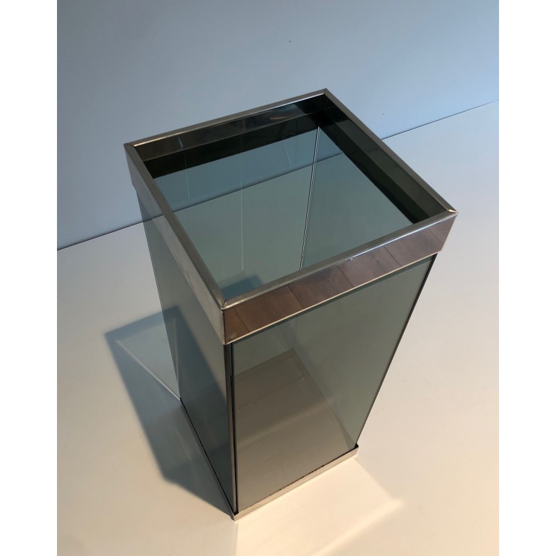Glass and Chrome Umbrella Stand, French Work, Circa 1970