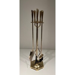 Nécessaire de Feu Moderniste en Laiton, Travail Français, Vers 1970