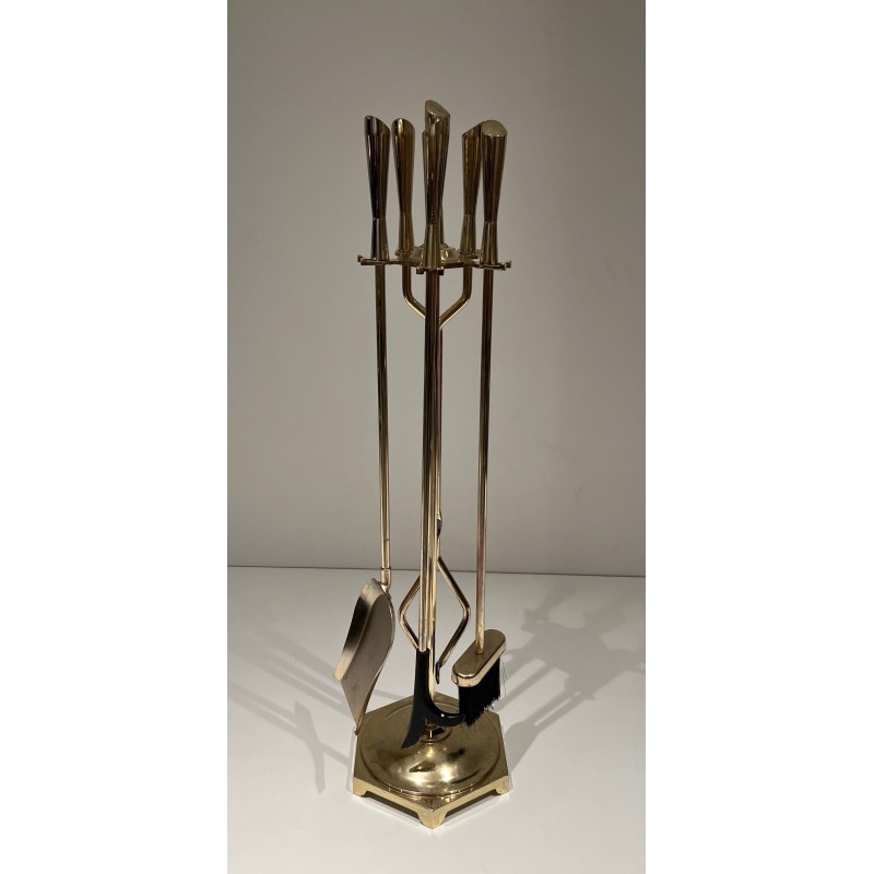Nécessaire de Feu Moderniste en Laiton, Travail Français, Vers 1970