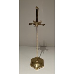 Modernist Brass Fireplace Tools Set, French Work, Circa 1970