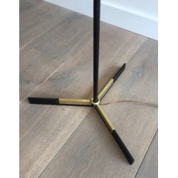 Black Lacquered Metal and Brass Floor Lamp, French Work, circa 1950 | Maison BARROIS
