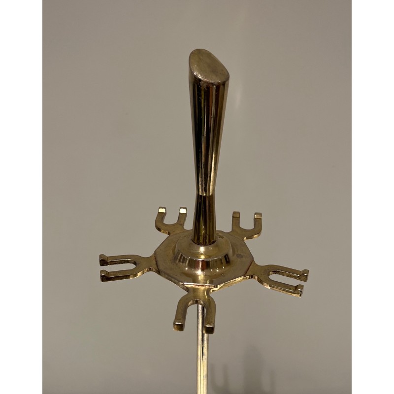 Modernist Brass Fireplace Tools Set, French Work, Circa 1970
